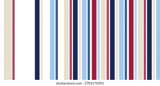 Classic navycore blue red nautical rope strpe seamless pattern for yacht style design. Vector illustration template for prints.