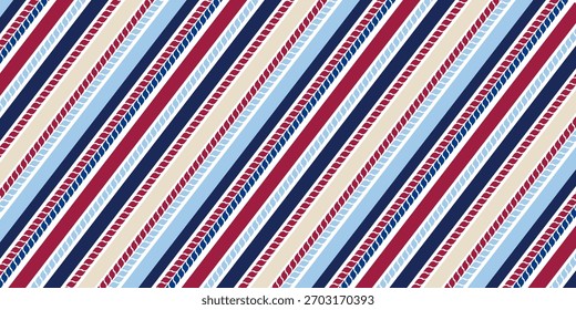 Classic navycore blue red nautical rope strpe seamless pattern for yacht style design. Vector illustration template for prints.