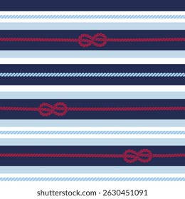 Classic navycore striped marine ropes knots seamless pattern for yacht style design. Vector illustration template for prints.