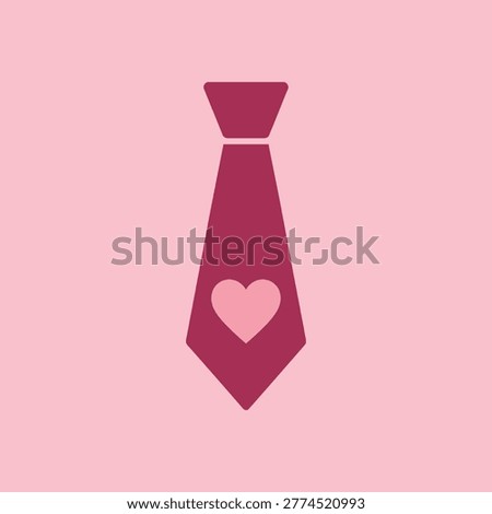 Classic Necktie with Heart Symbol Vector Illustration, Simple Flat Design