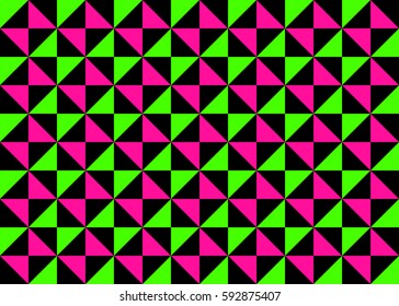 Classic Neon Colors Geometric Pinwheel Seamless Pattern. Fluorescent Lime Green, Hot Pink with Black. Glow in the Dark Background. Trendy 80s, 90s Style Revival. Vector Pattern Tile Swatch Included.