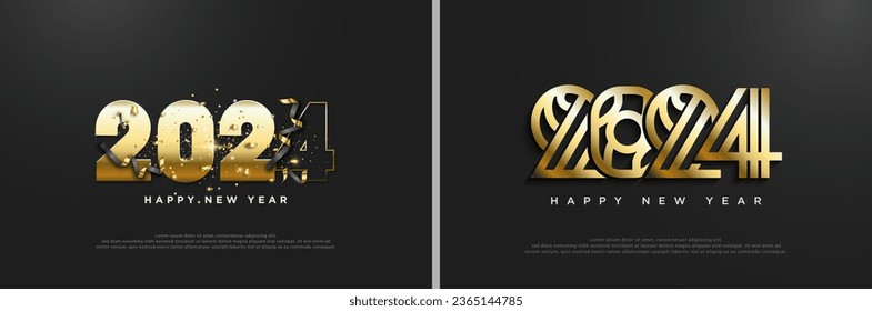 classic new year numbers 2024. with shiny and soft colors. 2024 new year poster. golden number christmas poster.
