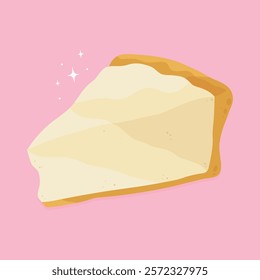 Classic New York Cheesecake slice. Sweet milk dessert food in cartoon cute flat style. Vector illustration isolated on white.