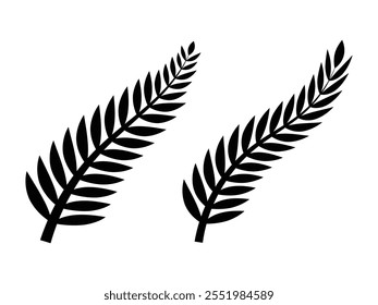 clássico nova Zelândia prata ícone de samambaia emblema preto set. Ícone do glifo de samambaia. Estilo sólido simples. Folha, logotipo, nz, kiwi, Maori, silhueta, pássaro, sinal, símbolo da Nova Zelândia design conceito.