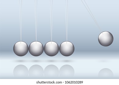 Classic newton cradle with metallic ball. Concept of pendulum in business. Vector Illustration