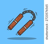 Classic ninja nunchaku illustration vector icon for children