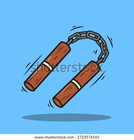 Classic ninja nunchaku illustration vector icon for children's martial arts books and stickers