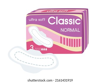 Classic normal feminine pads ultra soft with package vector illustration isolated on white background