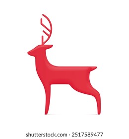 Classic north deer red bauble statuette decorative design side view realistic vector illustration. Luxury horned animal toy 3d template for Christmas tree or interior decor winter symbol