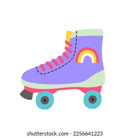 Classic nostalgic 80s-90s element in modern style flat. Hand drawn retro vector of quad roller skates, oldschool