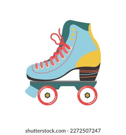 Classic nostalgic 80s-90s element in modern style flat. Hand drawn retro vector of quad roller skates, oldschool	