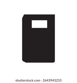  classic notebook icon vector. Black cover notebook with label, clean and timeless style.