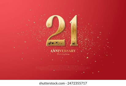 Classic number 21 for anniversary celebrations. With a unique and rare gold color. Premium design for invitations, social media posts and posters.