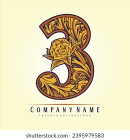 Classic-Nummer 3-Monogramm-Logo, ultimative luxuriöse Vektorgrafiken für Ihr Arbeitslogo, Handelsartikel-T-Shirt, Aufkleber und Etikettendesigns, Poster, Grußkarten-Werbeunternehmen oder Marken