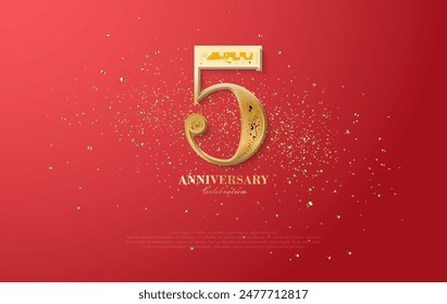 Classic number 5th for anniversary celebrations. With a unique and rare gold color. Premium design for invitations, social media posts and posters.