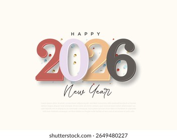 Classic number design with a sprinkling of festive ornaments. Happy new year 2026. Design for greetings, banners, posters and calendars.