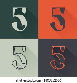 Classic number five logo set in Renaissance style. Four style condensed serif font. Perfect to use in any fashion labels, glamour posters, luxury identity, etc.