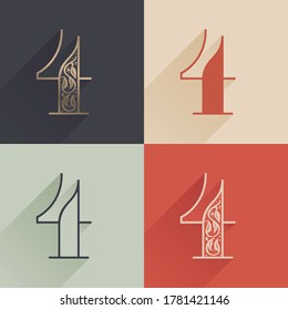 Classic number four logo with premium decoration. Four style serif font set. Vector icon perfect to use in any alcohol labels, glamour posters, luxury identity, etc.