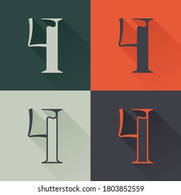 Logo clásico número cuatro ambientado al estilo renacentista. Cuatro tipos de letra serif condensadas. Perfecto para usar en cualquier marca de moda, carteles de glamour, identidad de lujo, etc.