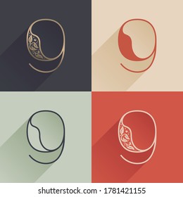 Klassisches Logo Nummer neun mit Premium-Dekoration. Vier-Stilrichtungen für Serifenschriftsatz. Vektorsymbol perfekt für alle Alkoholetiketten, glamouröse Plakate, Luxusidentität usw.