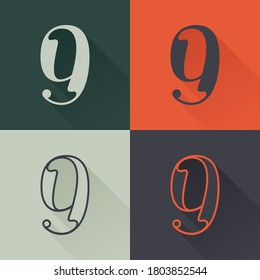 Klassisches Logo Nummer neun im Renaissance-Stil. Vierer Stilrichtungen mit verkürzter Serifenschrift. Perfekt für die Verwendung in jeder Mode-Etikette, glamourösen Poster, Luxus-Identität, etc.