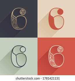 Classic number six logo with premium decoration. Four style serif font set. Vector icon perfect to use in any alcohol labels, glamour posters, luxury identity, etc.