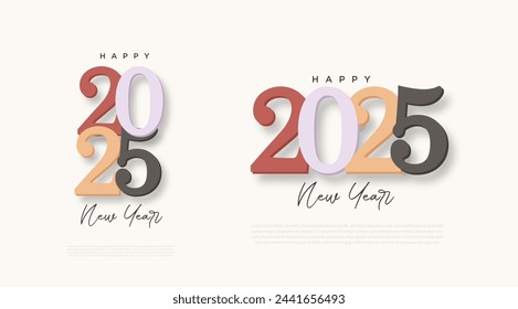 Classic number style with a touch of soft color. New Year 2025 design for poster, calendar and social media post design needs.