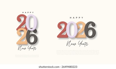 Classic number style with a touch of soft color. New Year 2026 design for poster, calendar and social media post design needs.