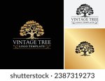 Classic Oak Maple Elm Chestnut Tree Silhouette. Residential landscape vintage logo design