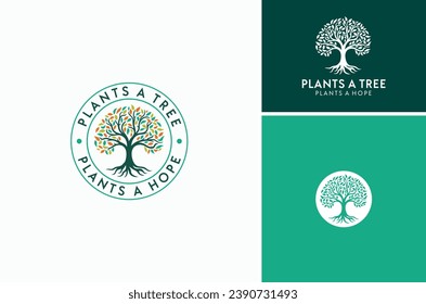 Classic Oak Maple Elm Chestnut Tree Root Silhouette. Residential landscape label stamp logo design svg