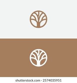 Classic Oak Maple Elm Chestnut Tree Root Silhouette. Residential landscape label stamp logo design
