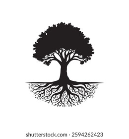 Classic Oak tree silhouette vector art template design
