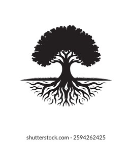 Classic Oak tree silhouette vector art template design