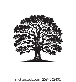 Classic Oak tree silhouette vector art template design