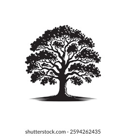 Classic Oak tree silhouette vector art template design