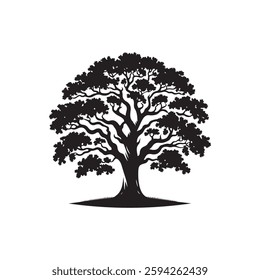 Classic Oak tree silhouette vector art template design