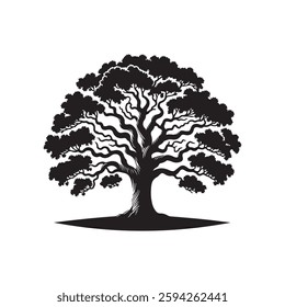 Classic Oak tree silhouette vector art template design