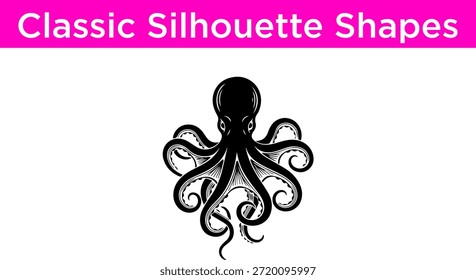 Vector clásico de la silueta del pulpo y fondo blanco