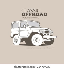 Classic Off road vehicle vector outline drawing