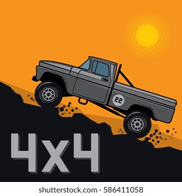 Classic off-road suv car background, sign or symbol, vector illustration