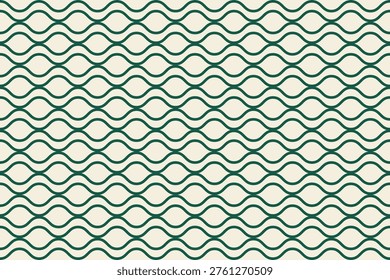 Classic ogee pattern. Repeated green wavy lines on beige background. Textile or wallpaper design. Elegant geometric print. Traditional Middle East or African decorative motif. Vector illustration.