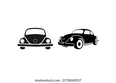 classic old car silhouette view from front and side