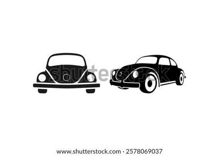 classic old car silhouette view from front and side