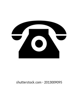 Classic old desk phone solid black icon. Retro or vintage telephone illustration. Isolated on a white background. For app, graphic design, infographic, web, feedback, site, ui, ux, gui. Vector EPS 10