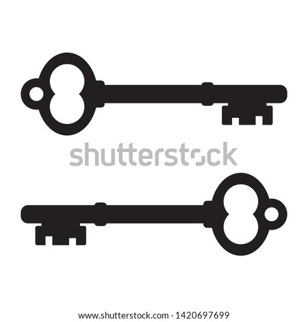 Classic old door key black color. Old vintage door key vector eps10. Key icon isolated on white.