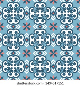 Classic old european decorative pattern for the background, tile and textiles. It is assembled from modular parts. Vector. Seamless.