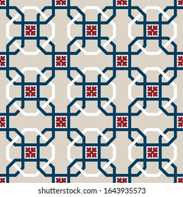 Classic old European decorative pattern for the background, tile and textiles. It is assembled from modular parts. Vector. Seamless.