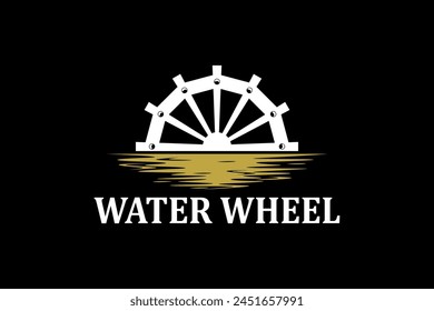 Classic old Noria wooden waterwheel from Syria or the arabic Middle East, logo design vector template label style.