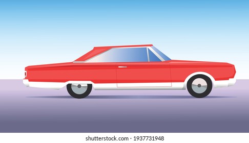 Classic old red automobile Plymouth. Vector illustration