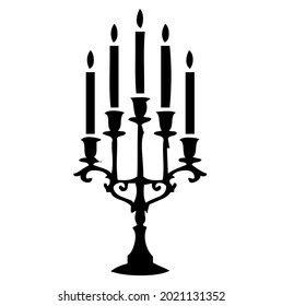 Classic, old, retro style candlestick, candle holder with candles, vector, illustration in black and white color, isolated on white background